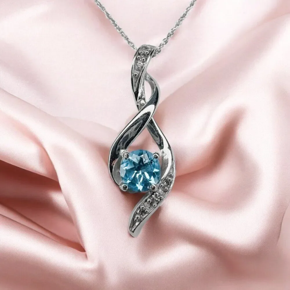 10K Gold- 1/2CT Blue Topaz Diamond Necklace -18